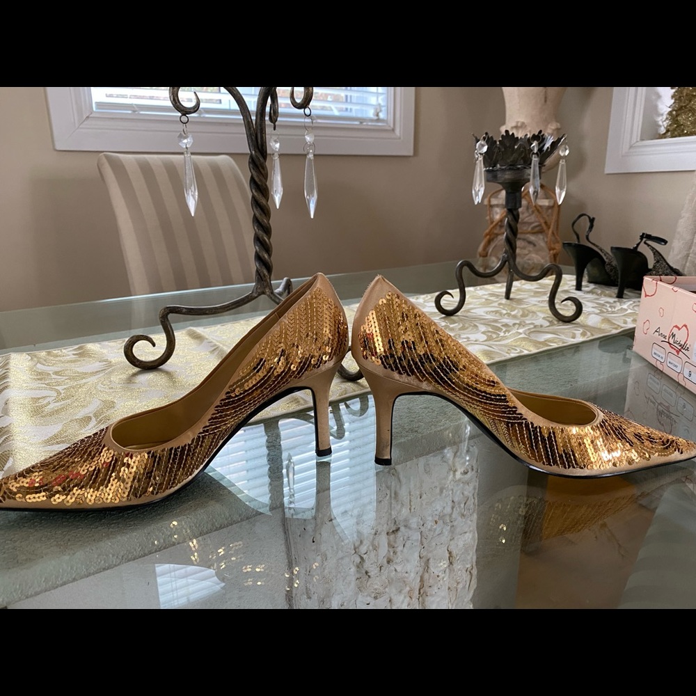 Gold sequin shoes